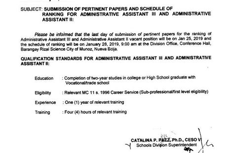 Ranking and Evaluation of Administrative Assistant II & III.